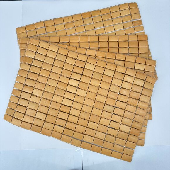 Vintage Bamboo Tile Block Placemat Light Set Of 4 MCM Boho Dinning Decor 12.5" X - Picture 1 of 12